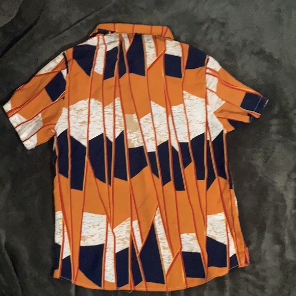 orange and black patterned lightweight short sleeve button down - Picture 2 of 3